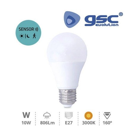 Bombilla E27 LED 10w con sensor de movimiento 806Lm Luz cálida