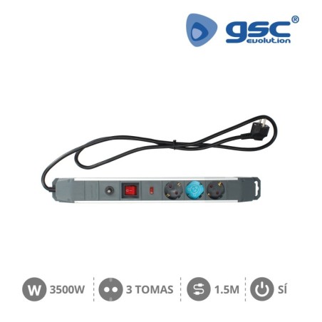 Base múltiple de Alumino 3 enchufes y cable CON PROTECCIÓN