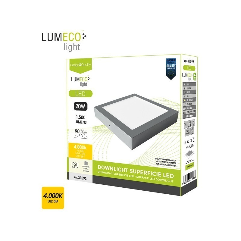Downlight LED Superficie 20w Cuadrado