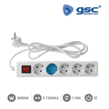 Base 5 Schuko con Interruptor y Cable