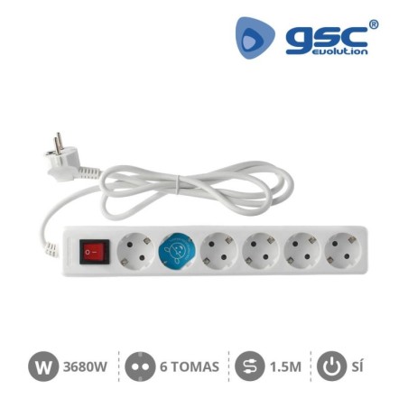 Base 6 Schuko con Interruptor y Cable