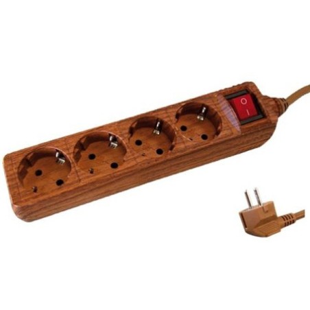 Base 4 Enchufes + Interruptor + 1'5 Mts. MADERA