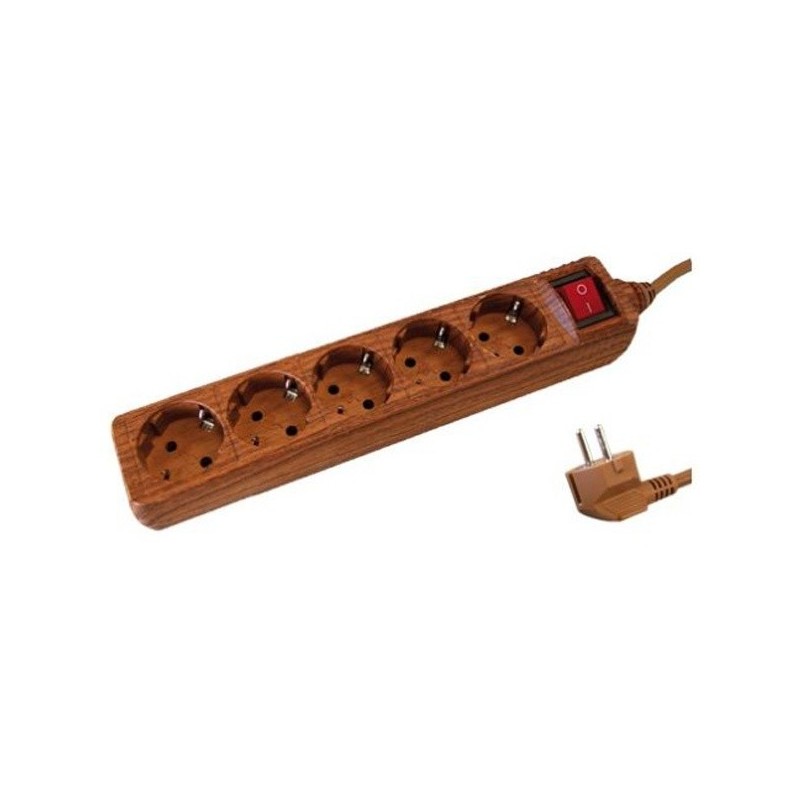 Base 5 Enchufes + 1'5 Mts + Interruptor MADERA