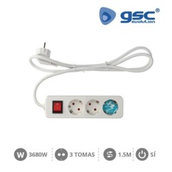 Base 3 Schuko + Interruptor + 1.5mts MEGA