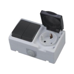 Doble Interruptor estanco + Base Schuko con Tapa HOROZ 112 100 0005