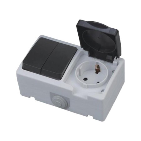 Doble Interruptor estanco + Base Schuko con Tapa HOROZ 112 100 0005
