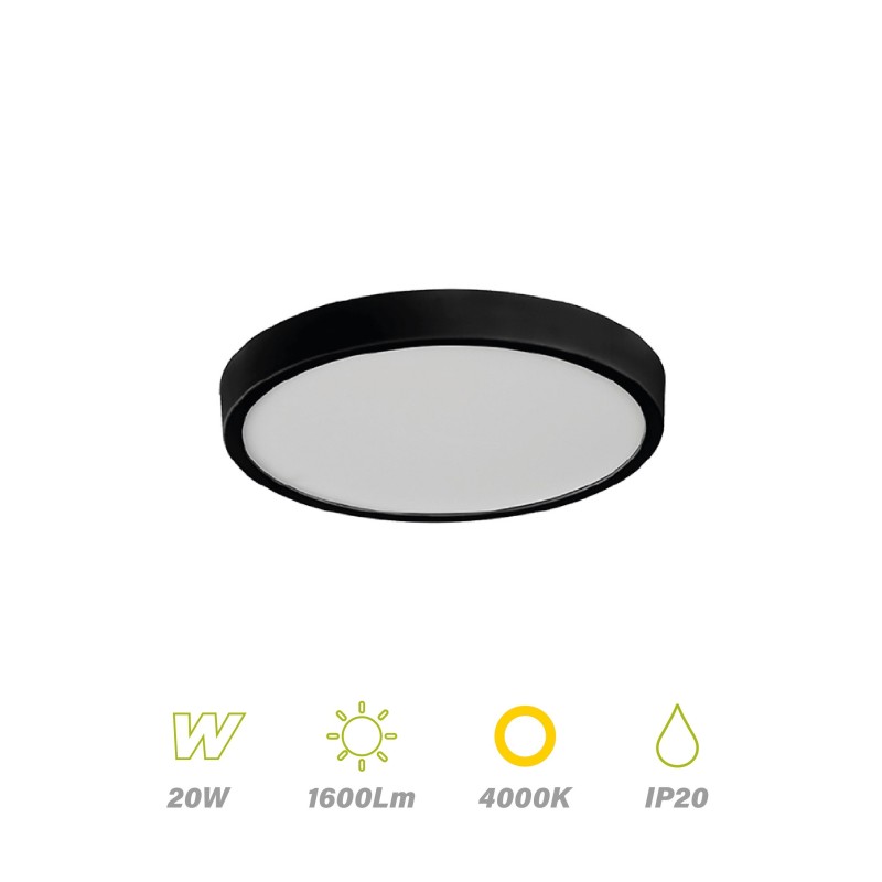 Plafón Led Ø 23cm aro Negro 20w Luz Día