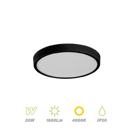 Plafón Led Ø 23cm aro Negro 20w Luz Día