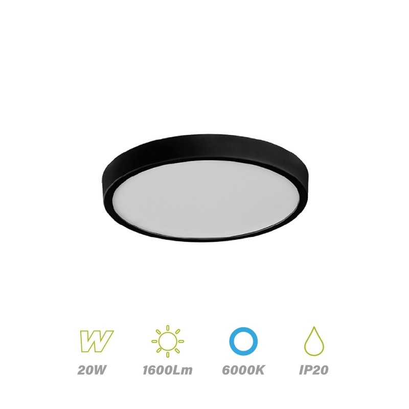 Plafón Led Ø 23cm aro Negro 20w Luz Fría