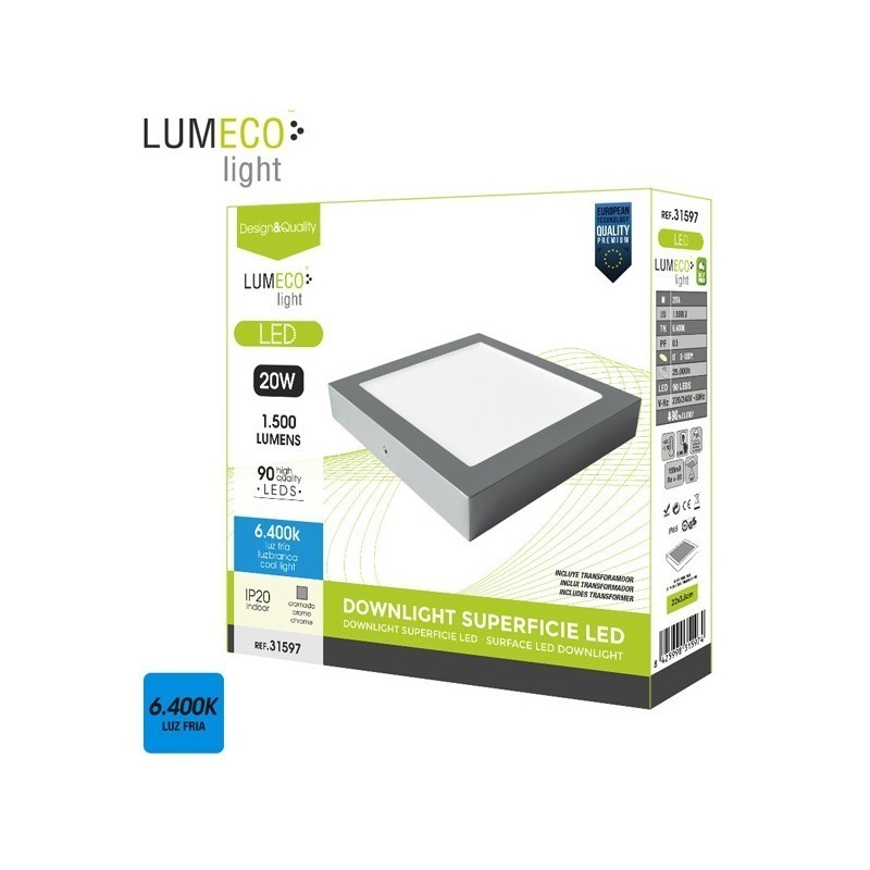 Downlight LED Superficie 20w Cuadrado