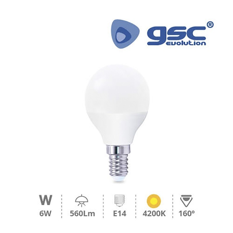 Bombilla LED Esférica E14 6w 4200K Luz Día