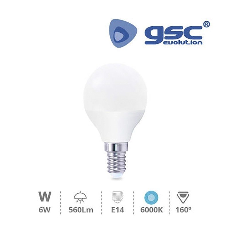 Bombilla LED Esférica E14 6w 6000K Luz Fría