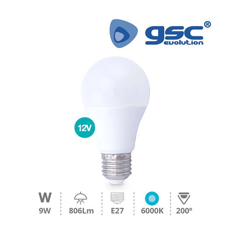 Bombilla LED E27 12v 9W 6000K