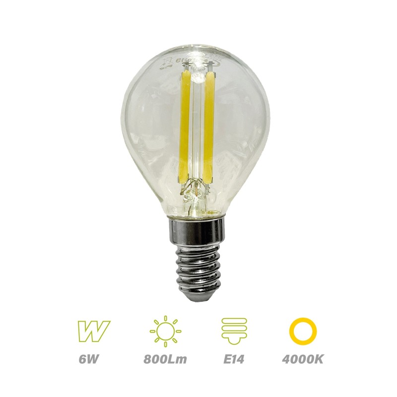 Bombilla Esférica LED de Filamento 6w E14 4000ºK