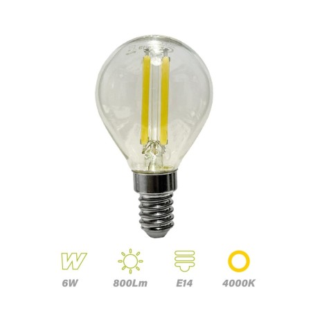 Bombilla Esférica LED de Filamento 6w E14 4000ºK