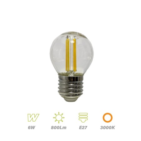 Esférica Led Filamento 6w 800lm Luz Cálida