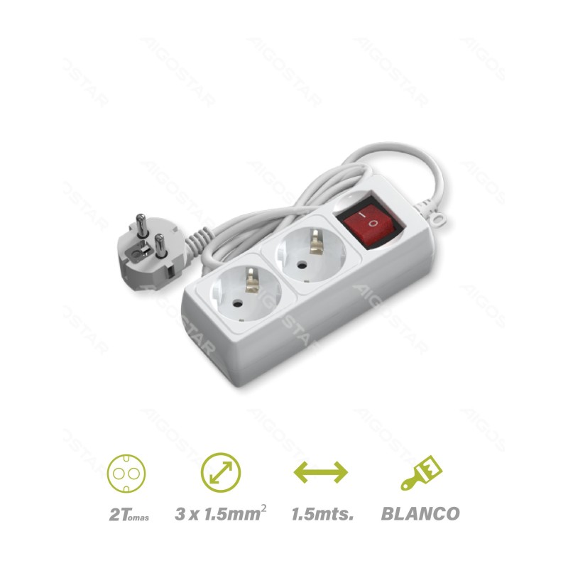 Base múltiple 2 enchufes 1.5m sección de cable 3x1.5mm