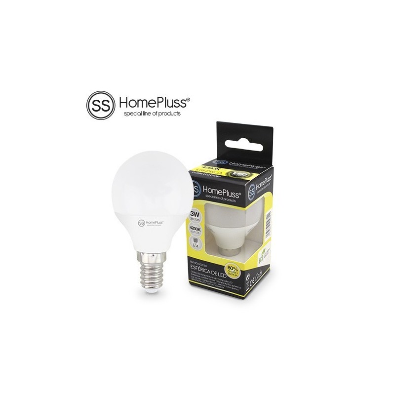 Bombilla LED Esférica E14 3w 4200K Luz Día HomePluss