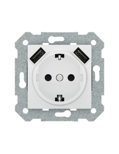 Schuko 2P-T + Doble USB Blanco