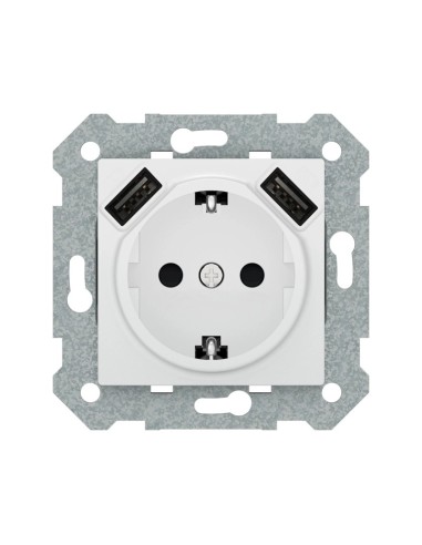 Schuko 2P-T + Doble USB Blanco