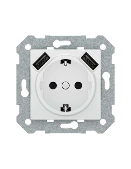 Schuko 2P-T + Doble USB Blanco