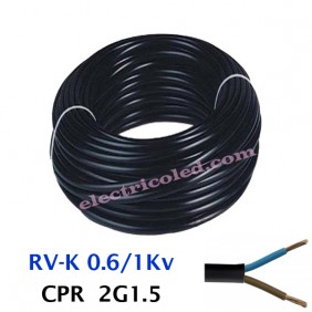Manguera eléctrica negra RV-K 1Kv CPR 2x1,5mm²