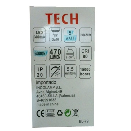 Bombilla Led Dicroica GU-10 5W  