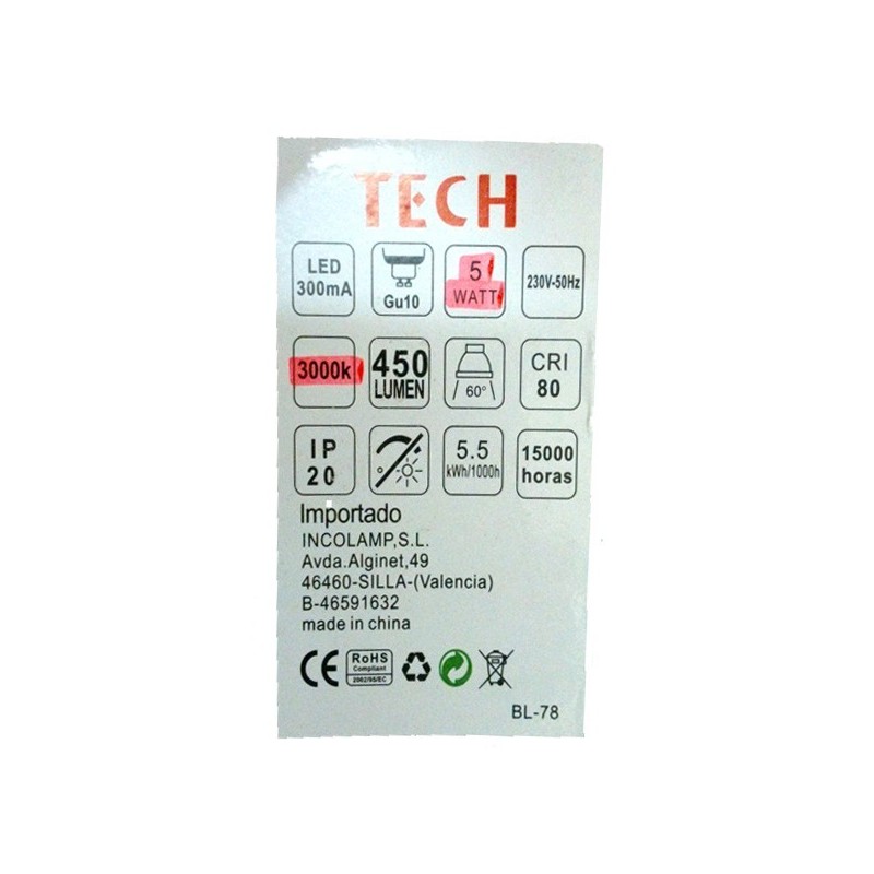 Bombilla Led Dicroica GU-10 5W