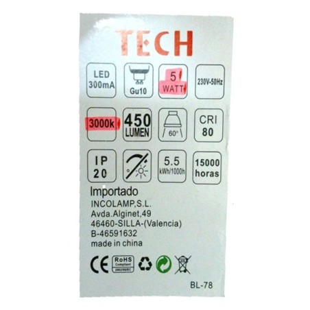 Bombilla Led Dicroica GU-10 5W