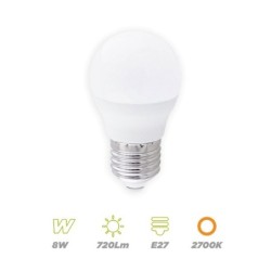 Bombilla esferica 8W E27 2700K