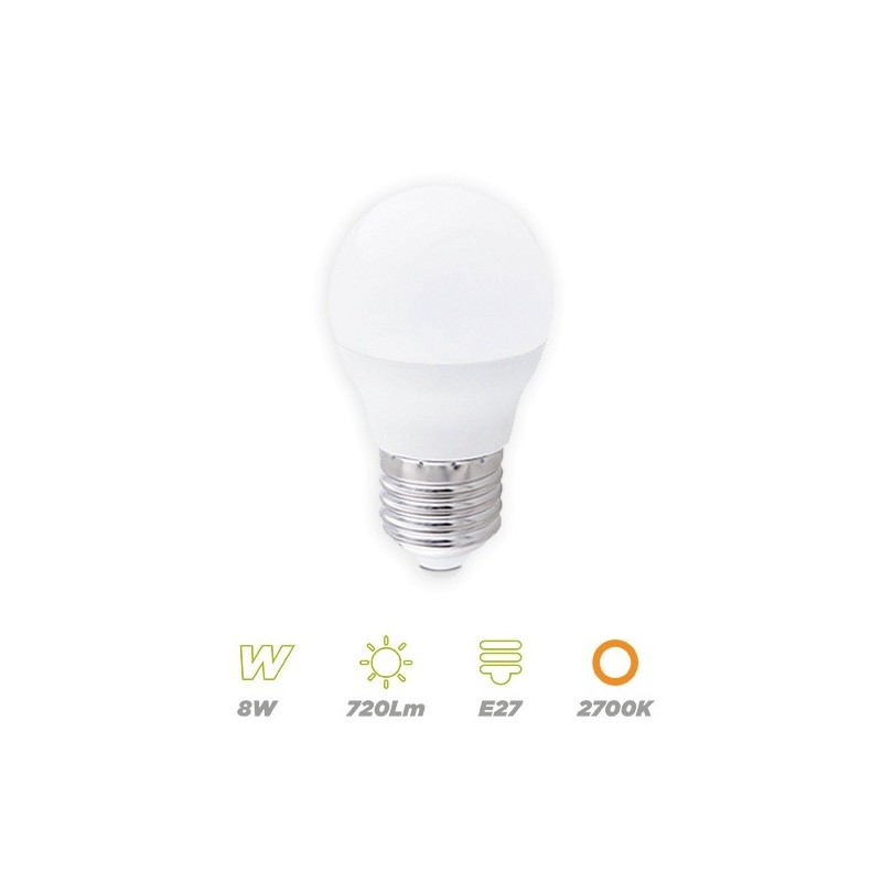 Bombilla esferica 8W E27 2700K