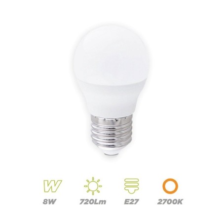 Bombilla esferica 8W E27 2700K