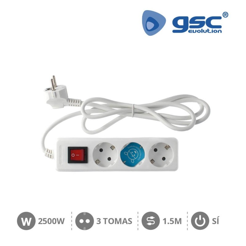 Base 3 Schuko con Interruptor y Cable