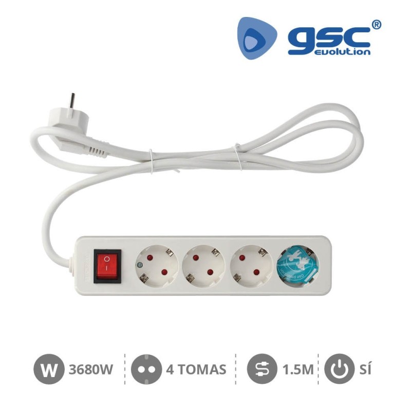 Base 3 Schuko + Interruptor + 1.5mts MEGA